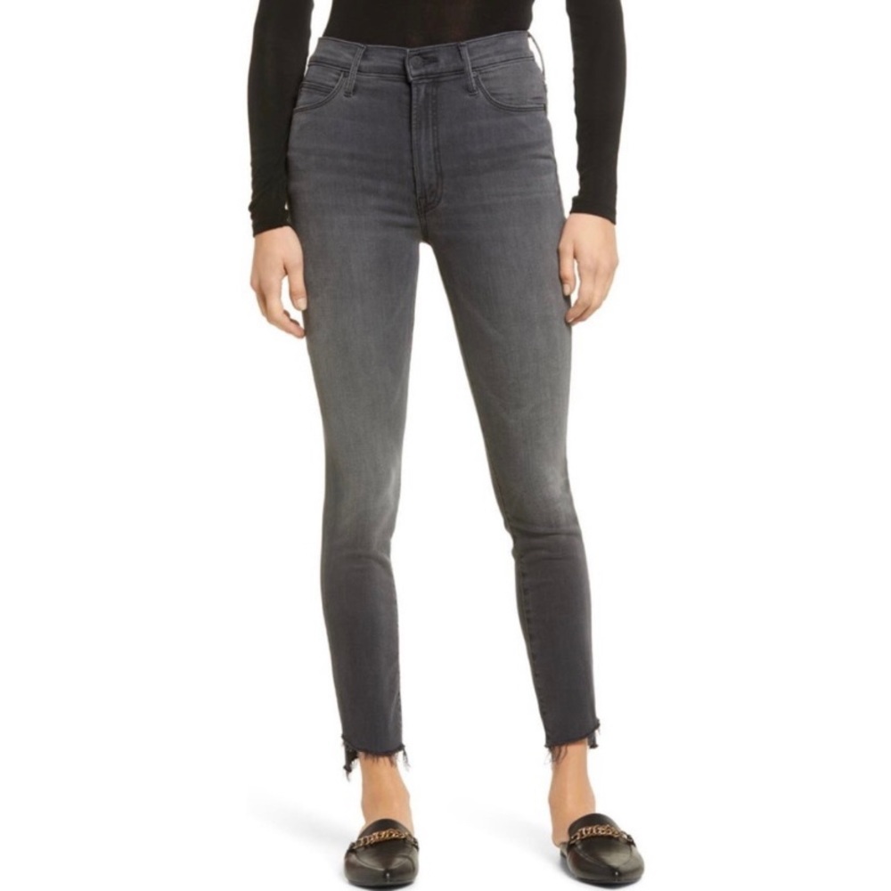 MOTHER High Rise Grey Skinny Jeans